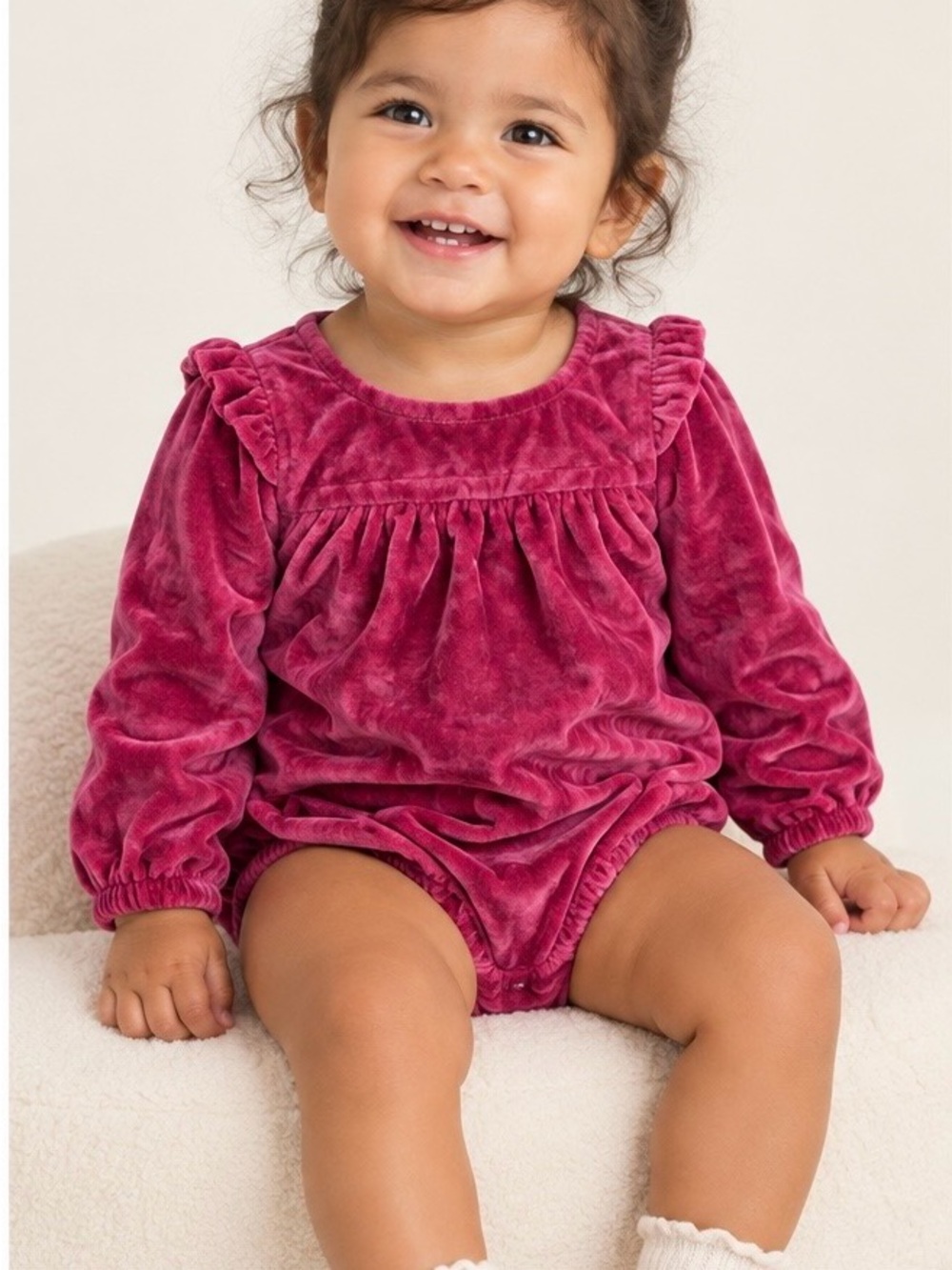 Carter's Plush Velvet Ruffle Bubble Romper in Raspberry